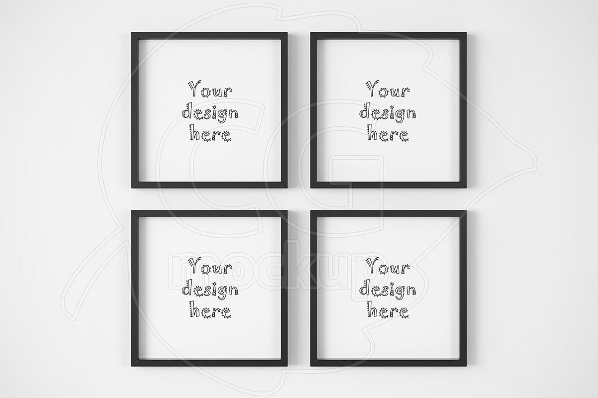 Kit x4 basic square frames mockup, a Print Template by CGmockup
