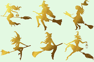 Gold Foil Hot Witches Clipart