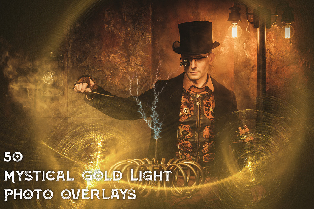 50 Mystical Gold Light Overlays