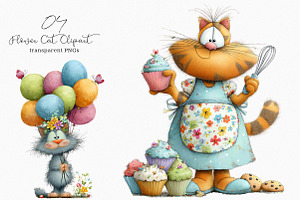 Flower Cats Clipart, an Illustration by SinaCreation