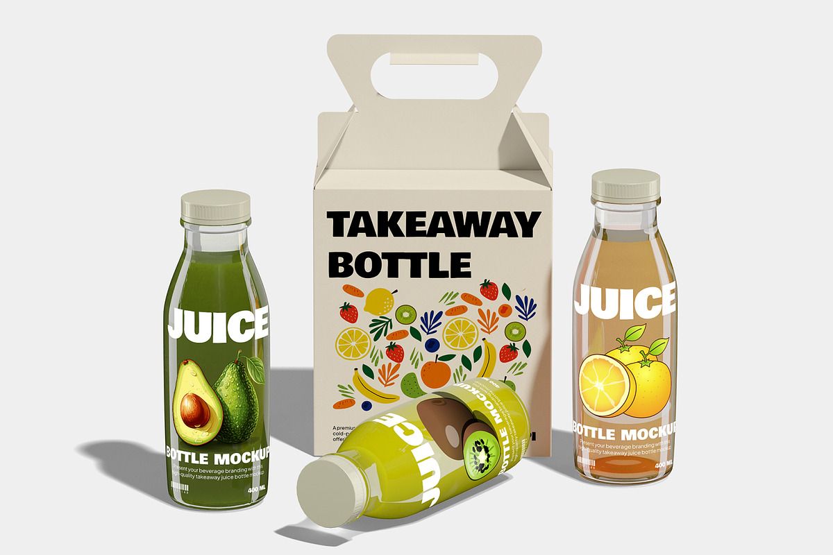 Takeaway Juice Bottle Mockup, a Packaging Mockup by Permadi Creative (Photo 4 of 5)