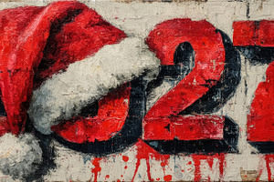 Red 2027 New Year Holiday Illustration with Santa Hat and Grunge, a Background Photo by José Manuel Gelpi