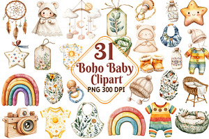 Boho baby watercolor clipart, an Illustration by Watercolor design