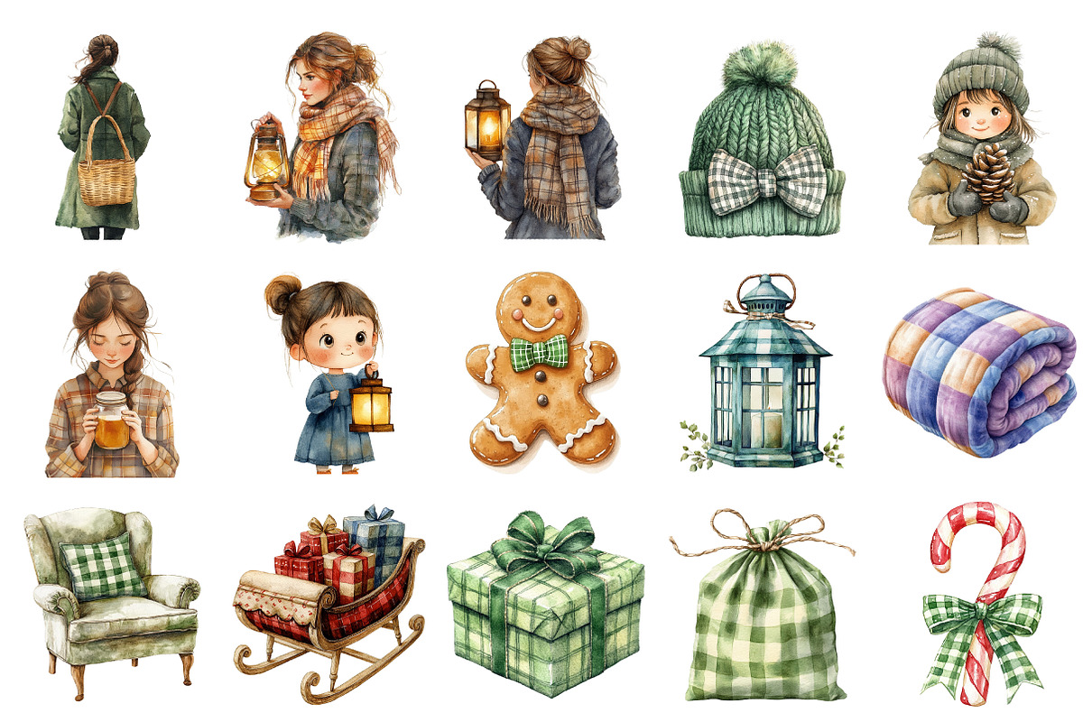 Winter Cozy Green Gingham Clipart, an Illustration by Daily.Designs (Photo 2 of 4)
