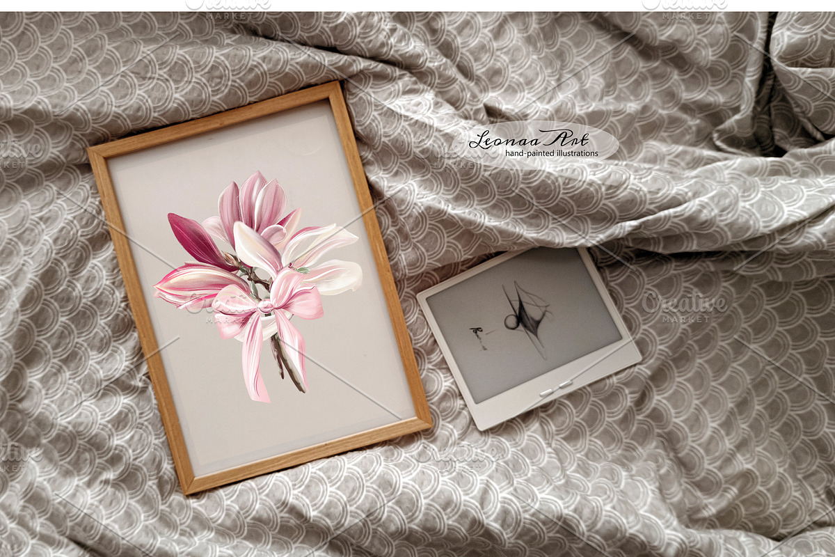 Magnolia Clipart Set, a Seasonal Illustration by Leonaa art (Photo 5 of 10)