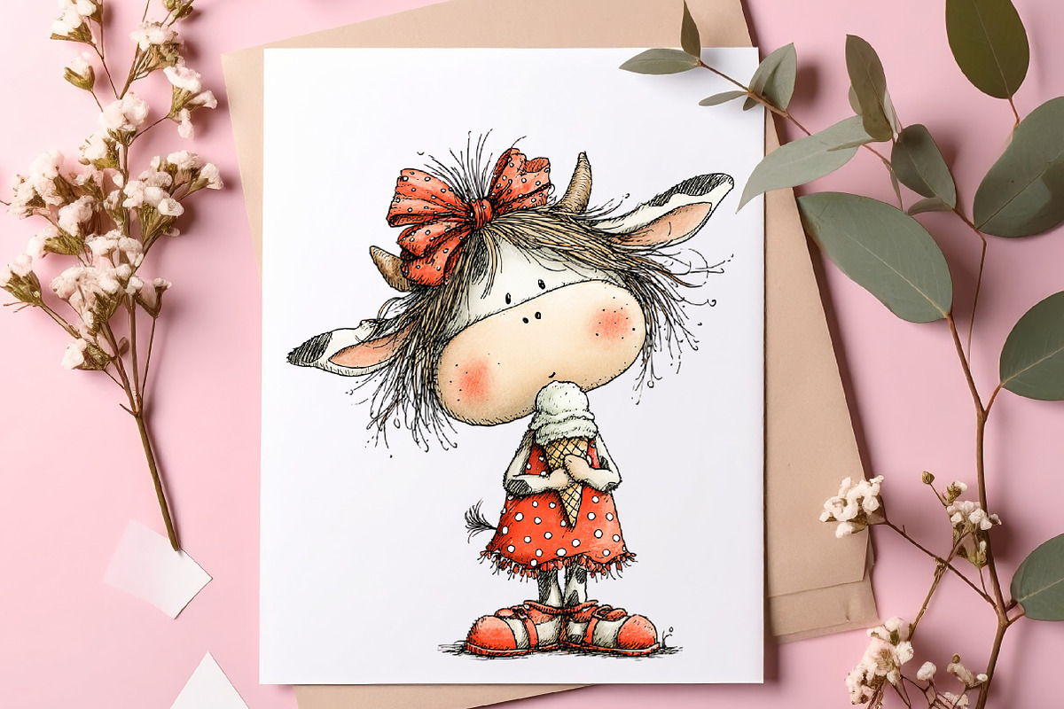Watercolor Summer Cow Clipart, an Illustration by SinaCreation (Photo 6 of 7)
