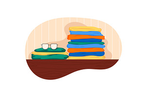 Clothes stack on shop shelf interior, an Object Illustration by vectorpointstudio