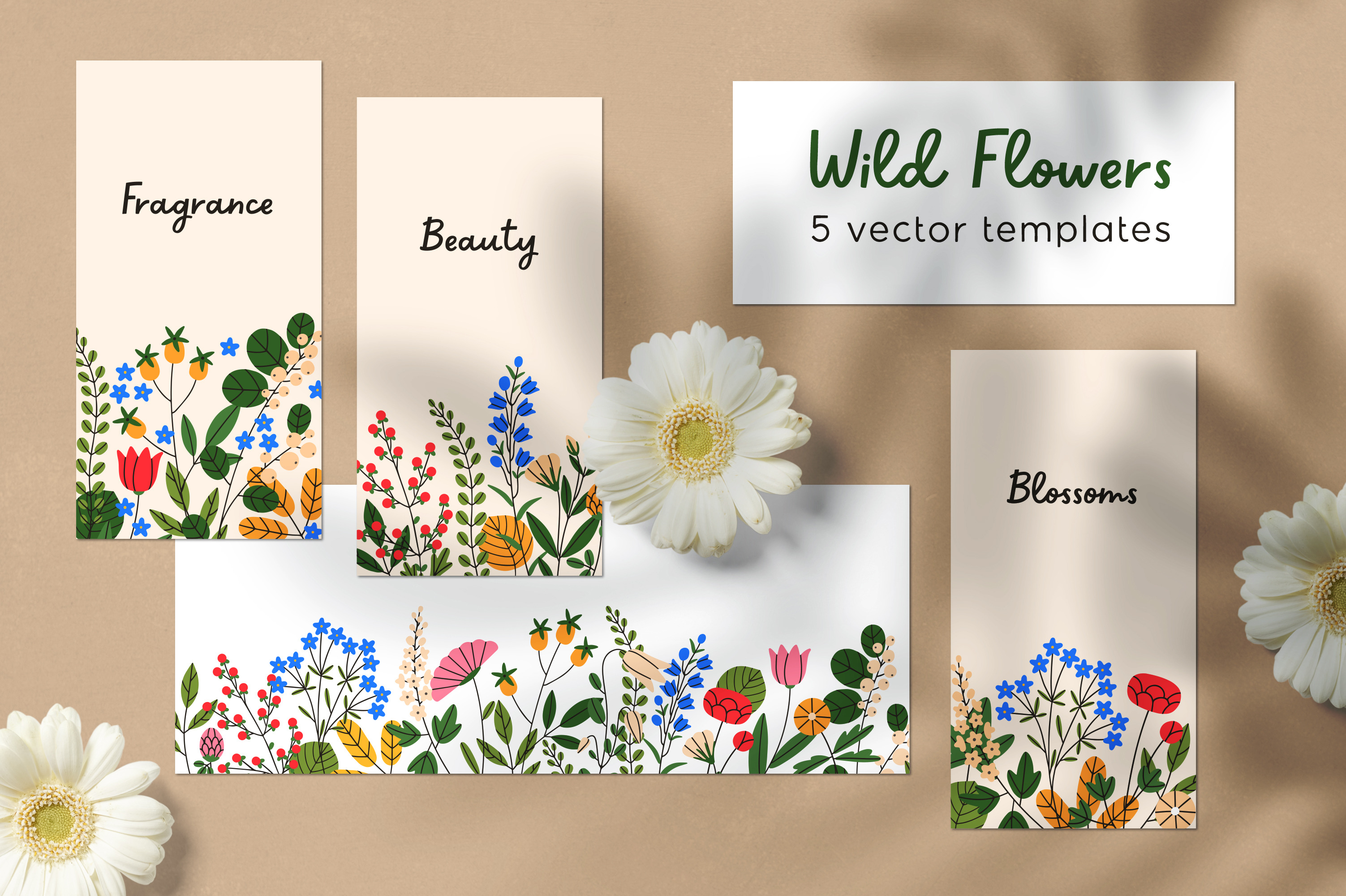 Flowers cards + border designs set, a Background Graphic by Good Studio