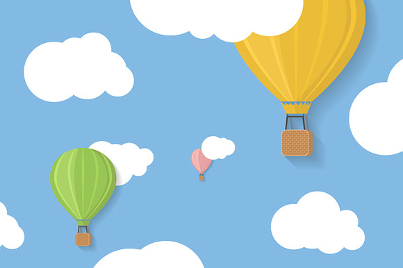 Three Coloured Aerostats In Blue Sky