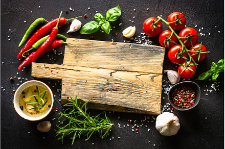 Food background. Oak cutting board, a Food & Drink Photo by Nadia-nb