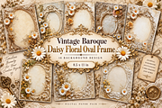 Baroque Daisy Floral Oval Frame, a Background Graphic by Printable Treasure (Thumbnail 1 of 3)