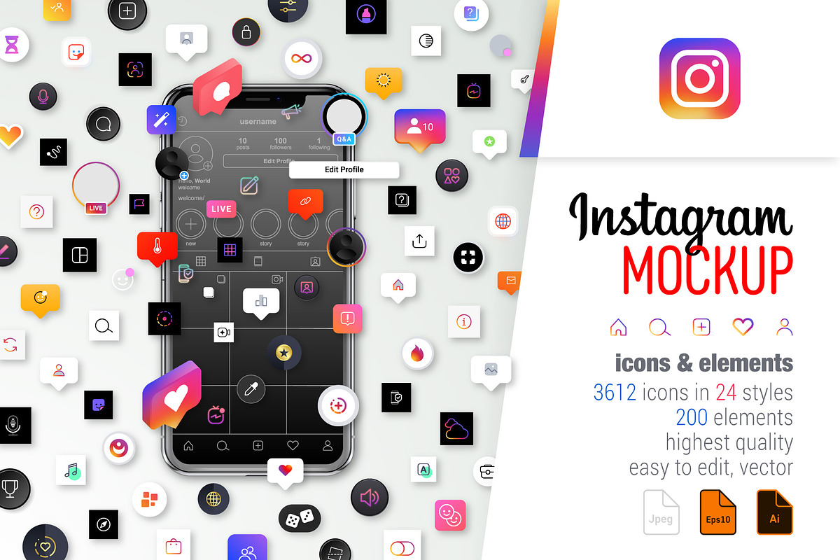 Instagram Icons Bundle, a Social Media Template by karnofff (Photo 1 of 14)