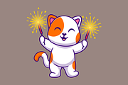 Cute Cat Playing Fireworks Cartoon, an Animal Illustration by Catalyst Labs (Thumbnail 1 of 3)