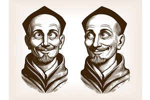 Funny retro monks with quirky, an Illustration by AlexArt