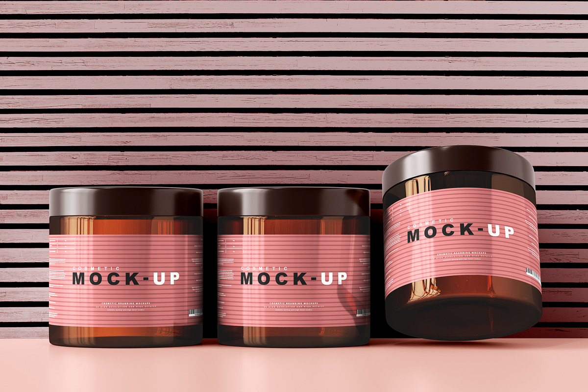 Amber Glass Cosmetic Jar Mockups, a Cups & Container Mockup by pmvch (Photo 26 of 26)