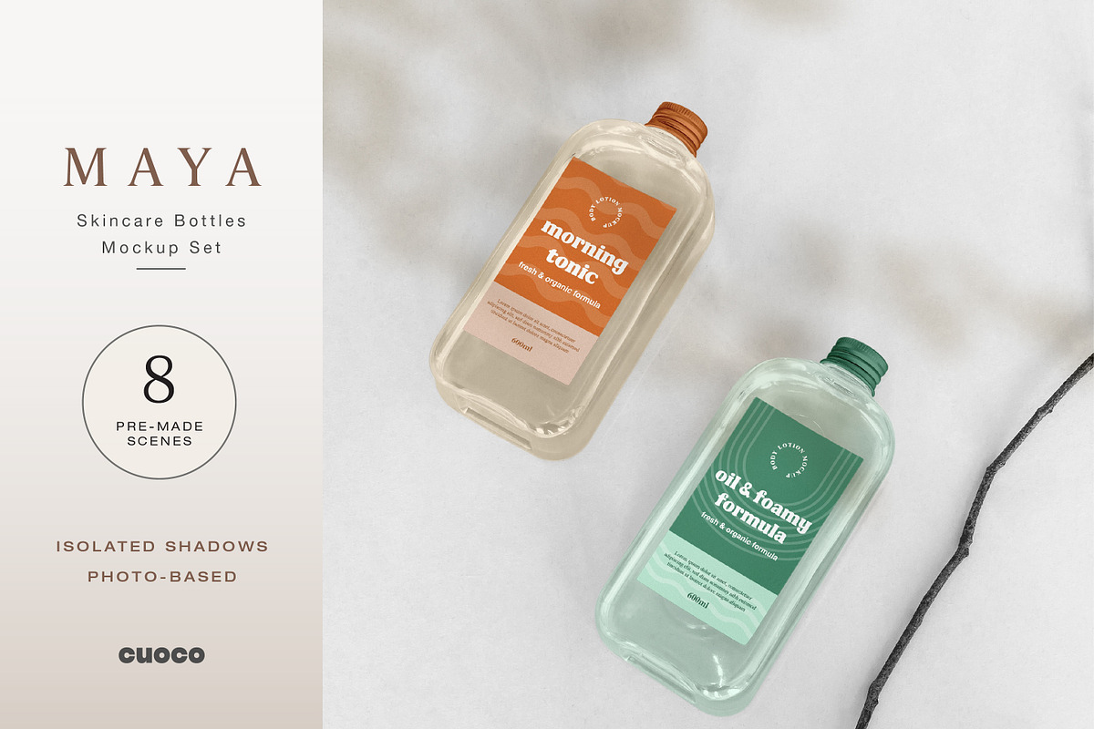 MAYA Skincare Bottle Mockup Set, a Packaging Mockup by Cuoco (Photo 1 of 12)