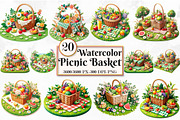 Watercolor Picnic Basket Sublimation, a Seasonal Illustration by Craft Nest (Thumbnail 1 of 5)