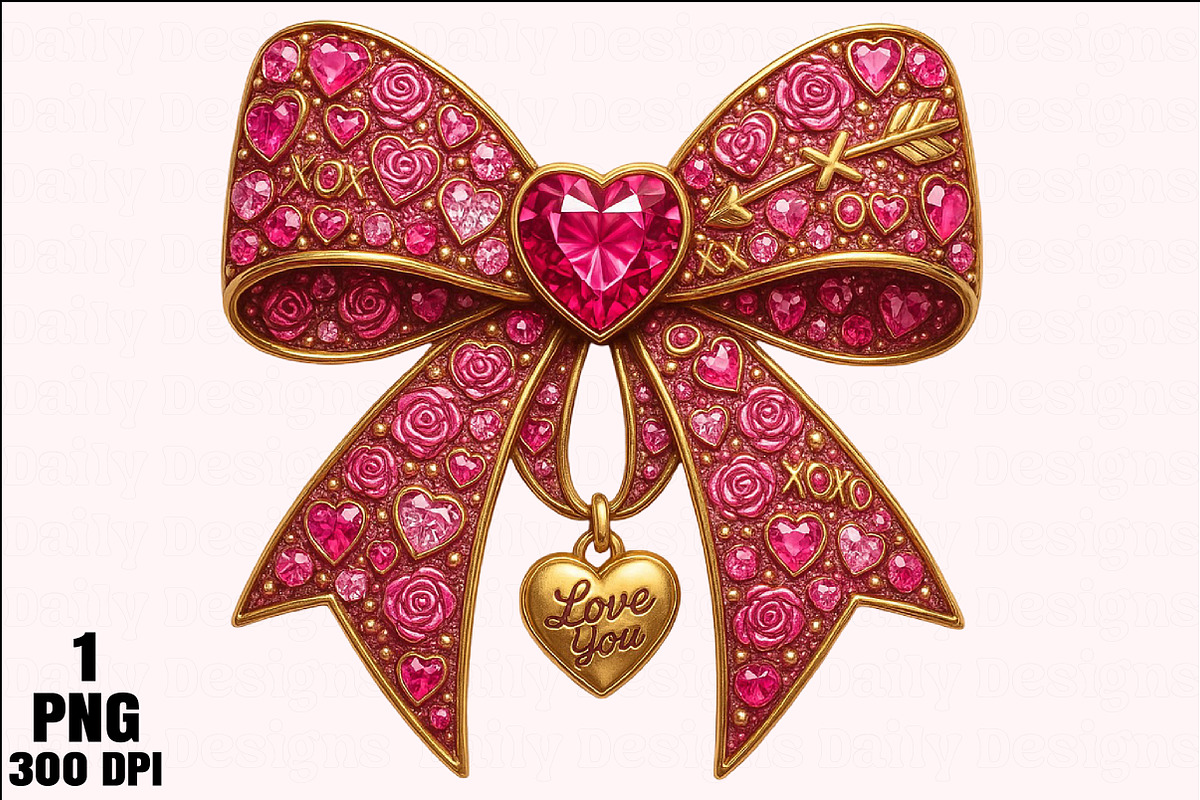 Rhinestone Valentines Bow Png, an Illustration by Daily.Designs (Photo 1 of 5)
