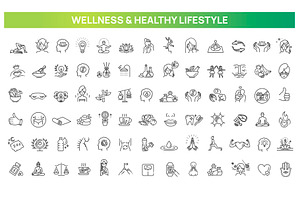 Wellness and Healthy Line Icons Set, an Outline Icon by Tettygreen