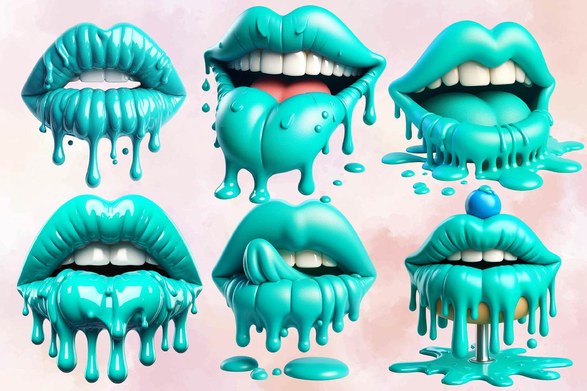 Turquoise Dripping Lips Bundle, an Illustration by SVGArt (Photo 2 of 8)