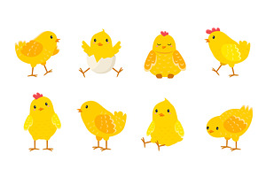 Cartoon Easter Chicks. Baby Farm