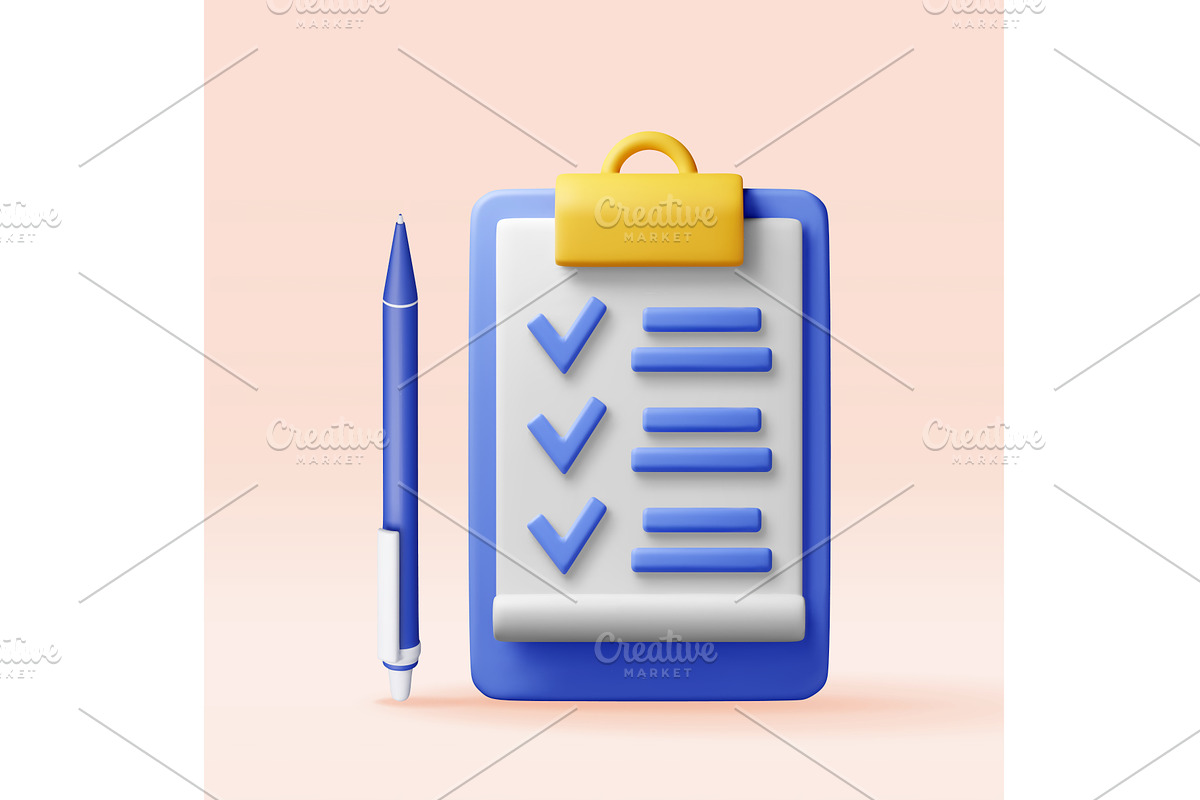 3D clipboard holder with checklist, an Object Illustration by Abscent