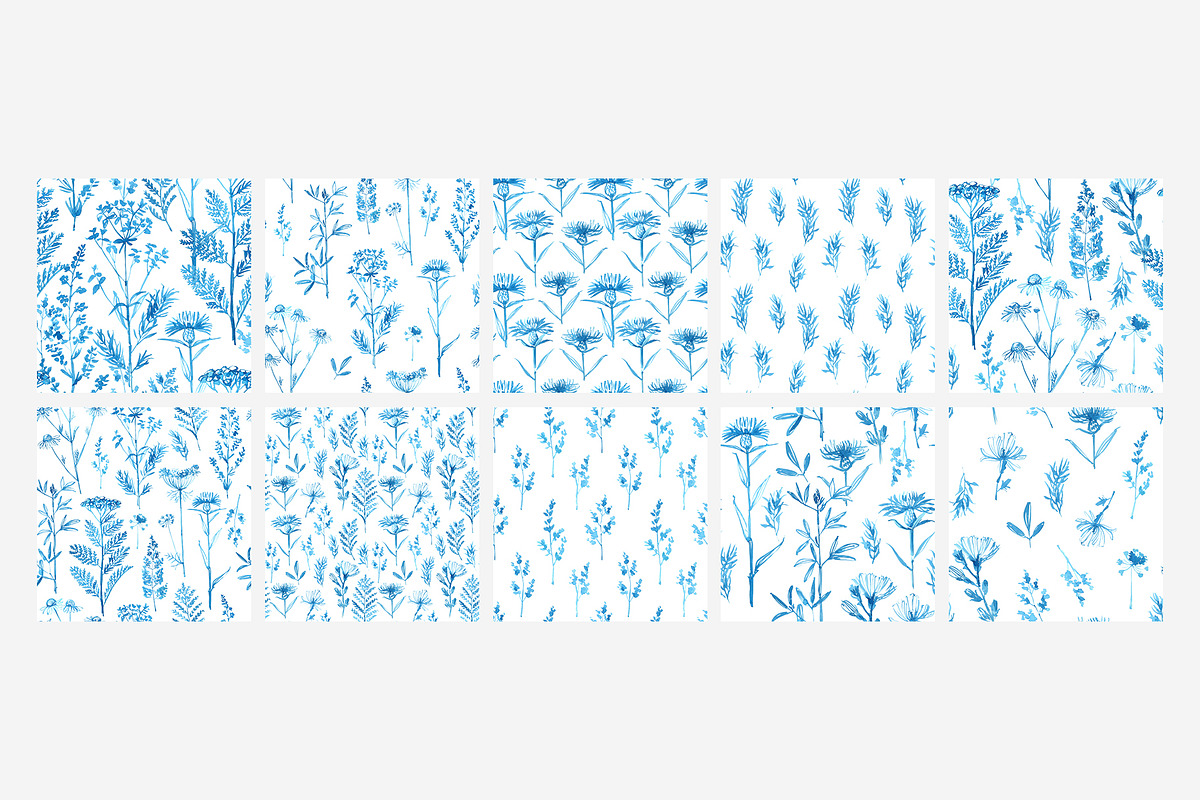 Seamless Cyanotype Floral Pattern wi, a Pattern Graphic by irina.vaneeva (Photo 3 of 8)