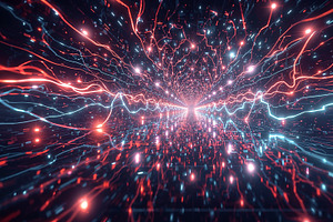 Streaming red-blue neon trails, an Illustration by wavebreak