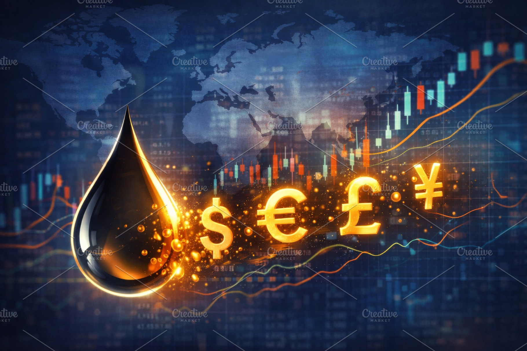 Oil price crisis with currency symbo, a Photo by Dvoevnore photos
