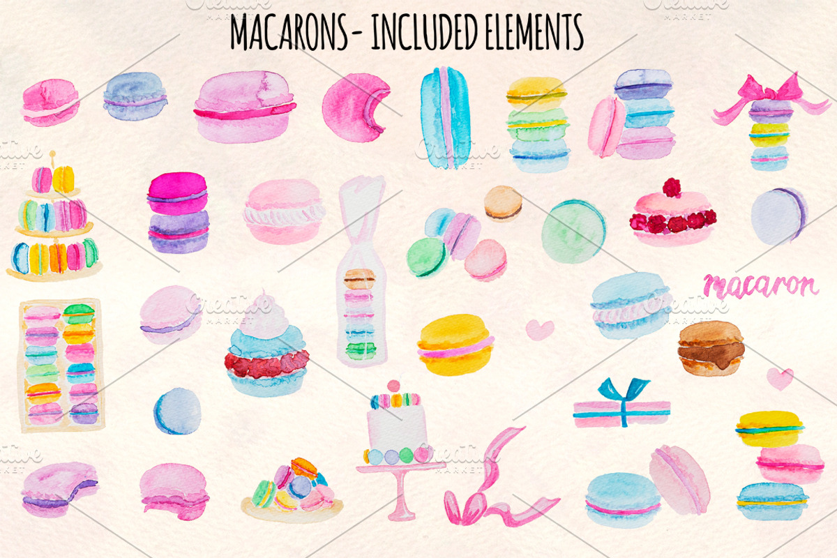 35 Yummy French Macarons Watercolor, a Food Illustration by Violet LeBeaux (Photo 2 of 3)
