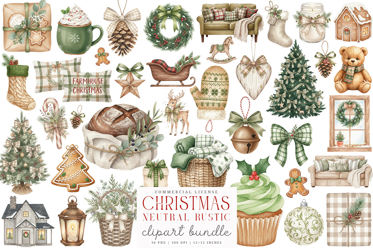 Neutral Rustic Christmas Clipart PNG, an Illustration by SinaCreation (Photo 1 of 5)