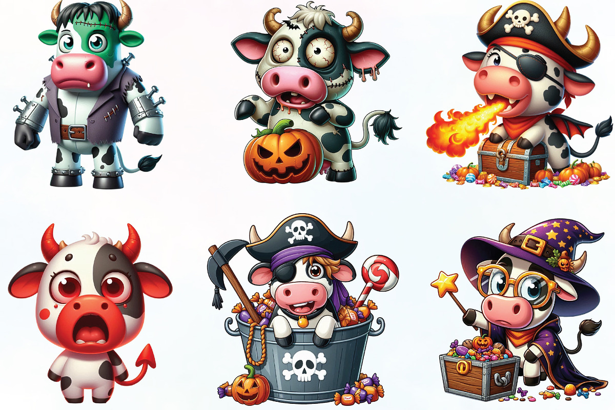 Funny Cow Halloween PNG Clipart, an Illustration by CraftArtStudio (Photo 2 of 6)
