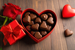 Heart-shaped box filled with assorted chocolates, a Food & Drink Photo by Davizro's Market