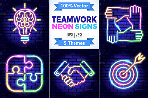 Teamwork Neon Signboards, a Decorative Illustration by TAlex