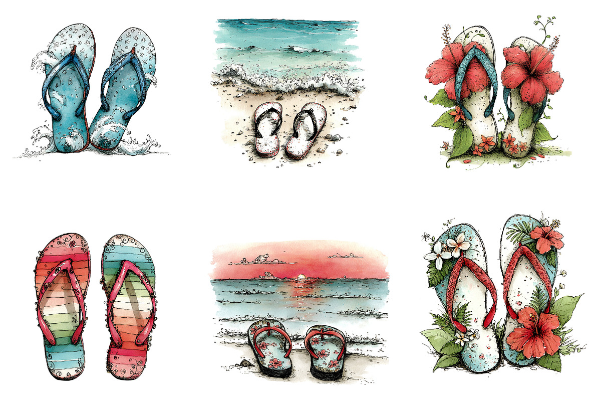 Watercolor Summer Flip Flop Clipart, an Illustration by CreationArt (Photo 4 of 7)
