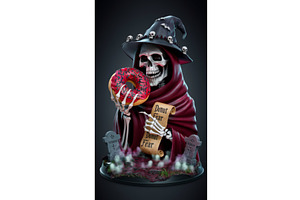 Grim Reaper Holding Donut In