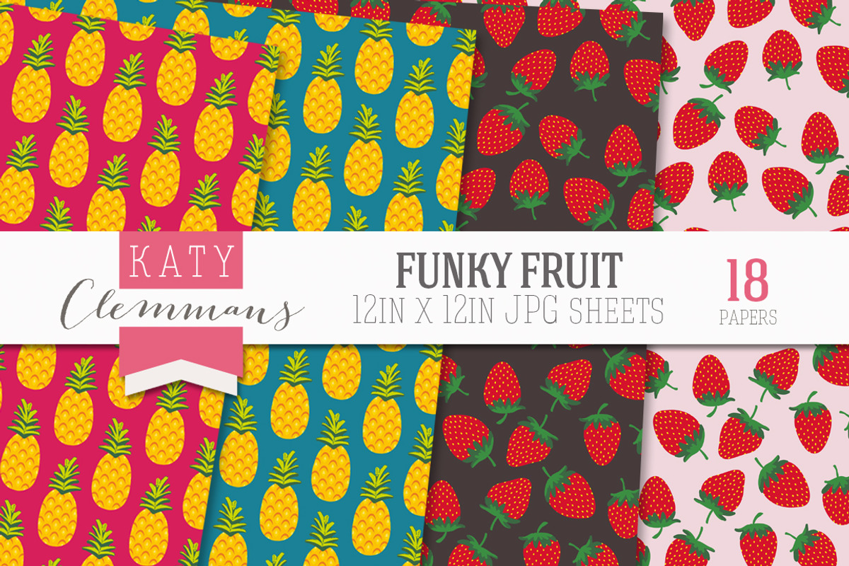 Funky Fruit digital paper pack, a Pattern Graphic by Katy Clemmans (Photo 2 of 5)