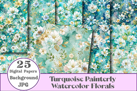 Turquoise Watercolor Floral, a Pattern Graphic by Sublimation Store