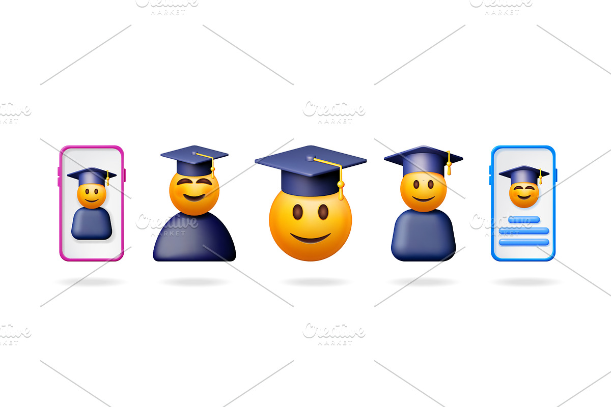 3d vector graduated student emoji, an Object Illustration by Abscent