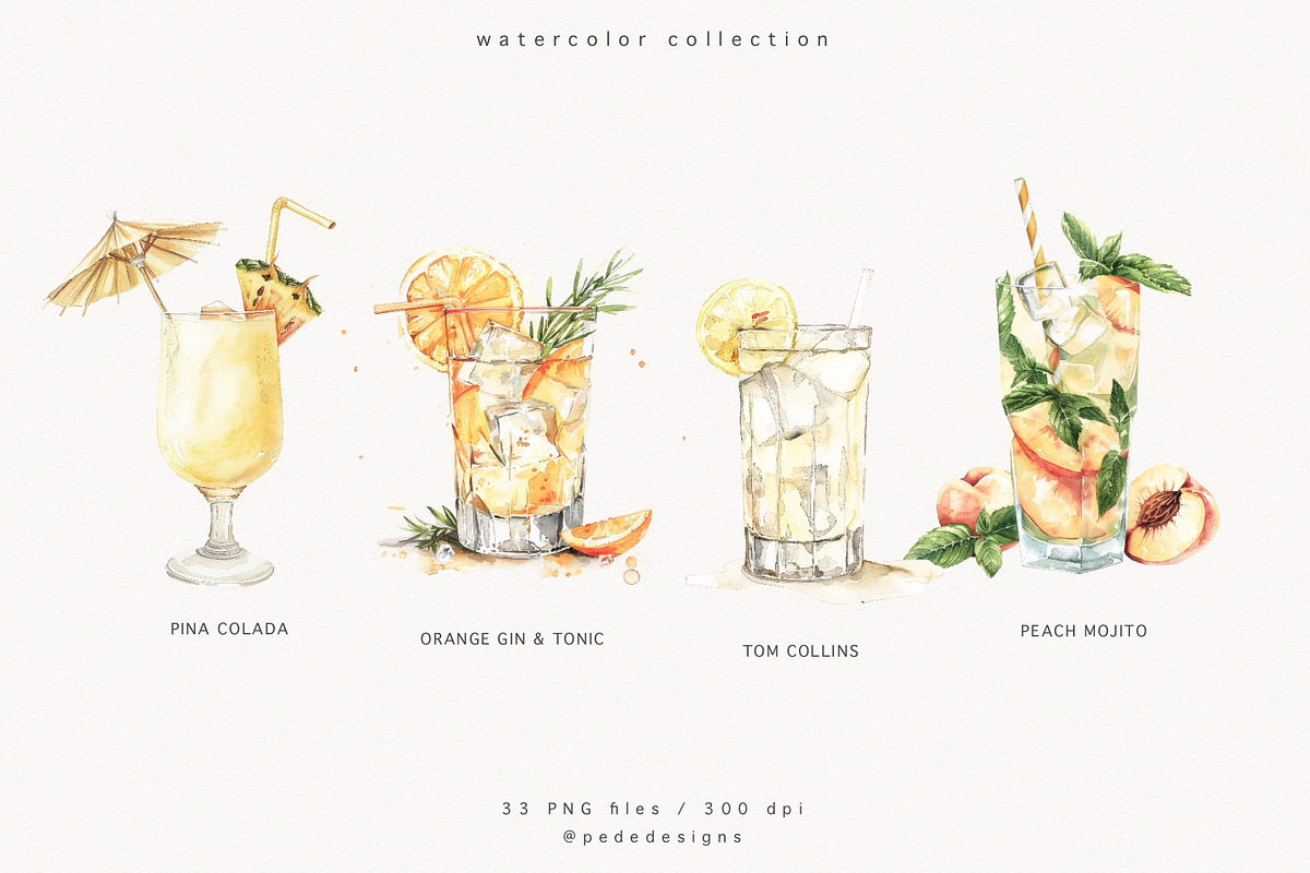 Watercolor Cocktails, a Food Illustration by PeDe Designs (Photo 7 of 9)