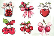 Watercolor Coquette Cherries Bow, an Illustration by CreationArt (Thumbnail 4 of 5)
