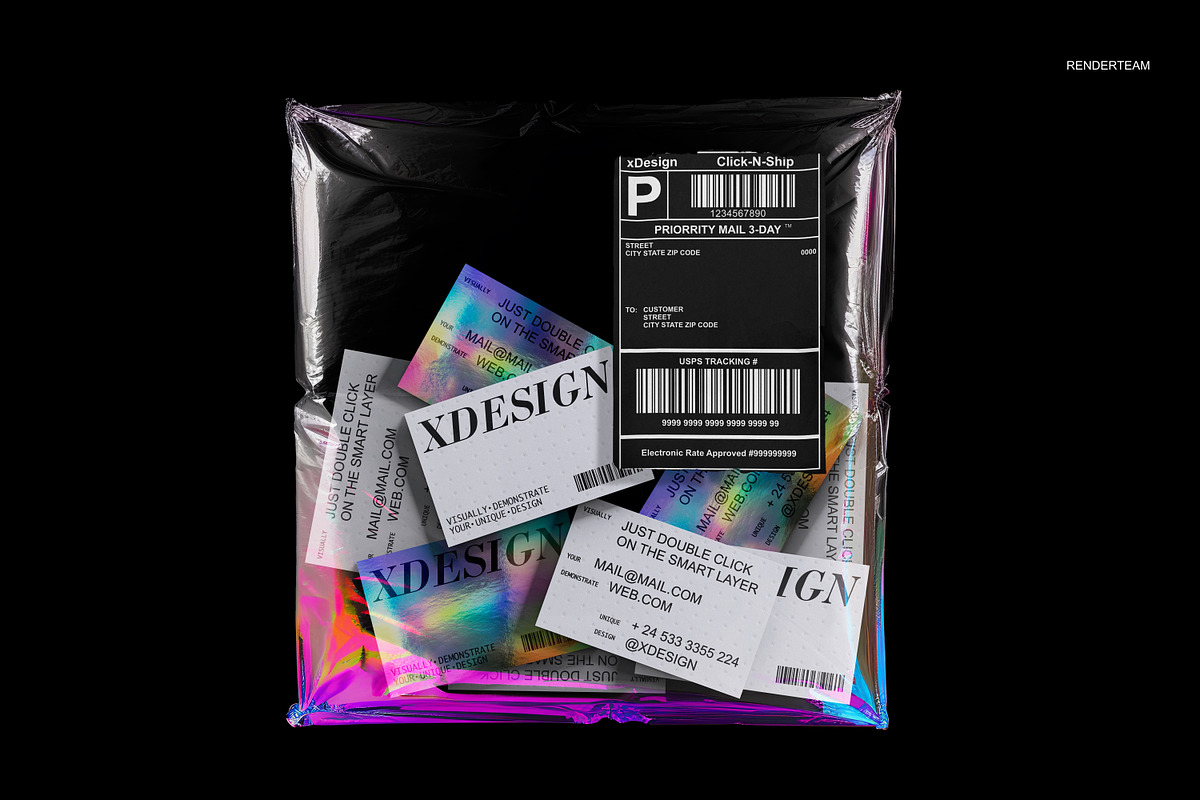 Holographic Brand Identity Mockups, a Packaging Mockup by Renderteam (Photo 3 of 14)