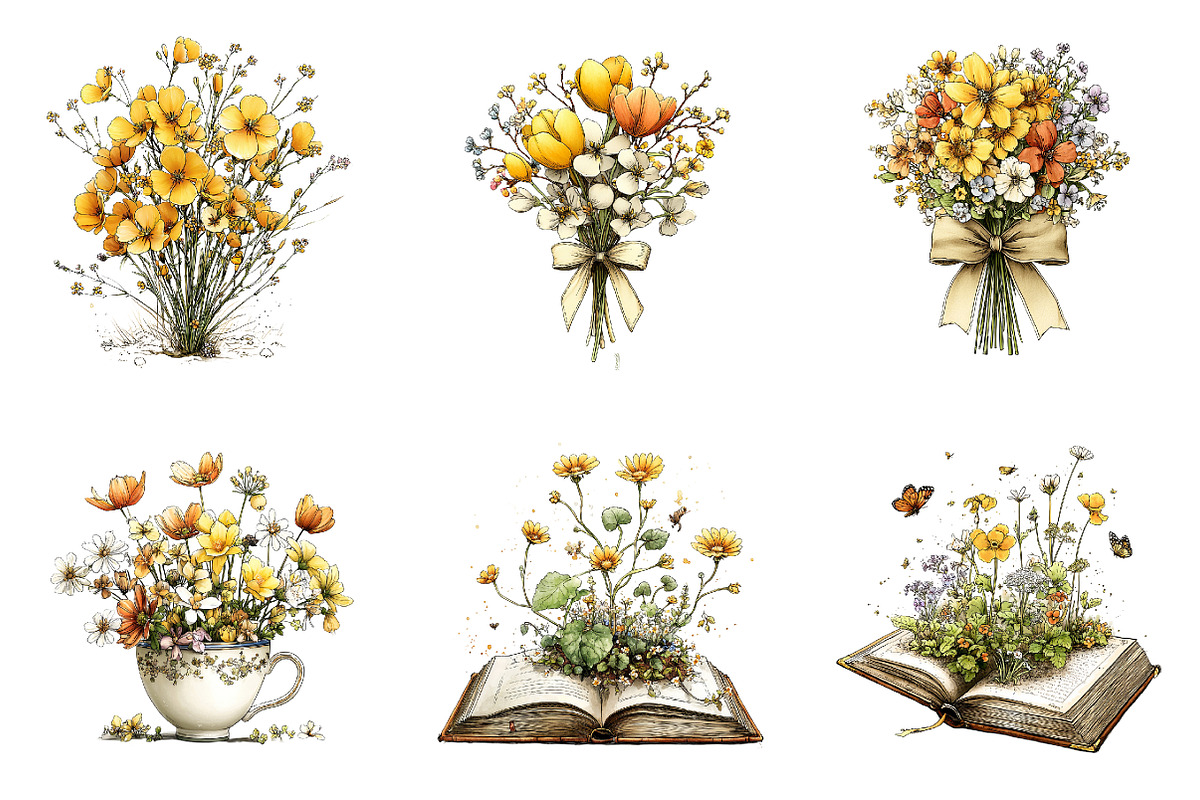 Yellow flowers spring clipart, an Illustration by SinaCreation (Photo 3 of 11)