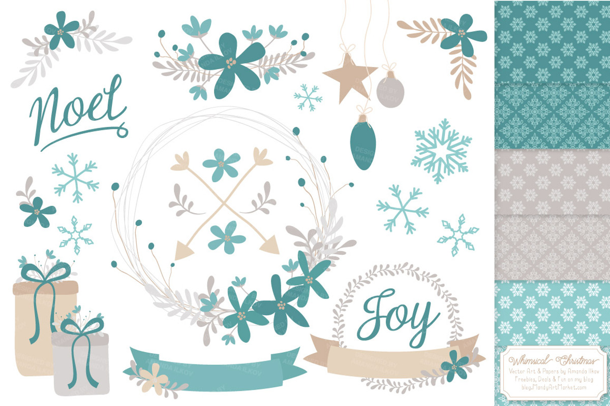 Vintage Blue Christmas Clipart, an Illustration by Amanda Ilkov (Photo 1 of 5)