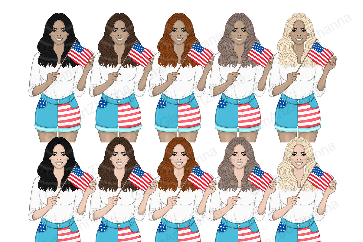 4th of July Bright Girls Clipart, a Seasonal Illustration by GlamArtZhanna (Photo 2 of 5)