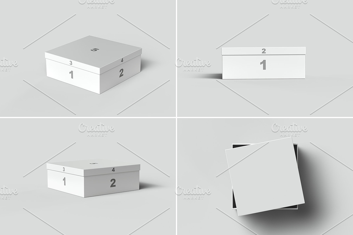 Square Shoe Box Mockup - 8 views, a Cups & Container Mockup by Illusiongraphic (Photo 19 of 20)