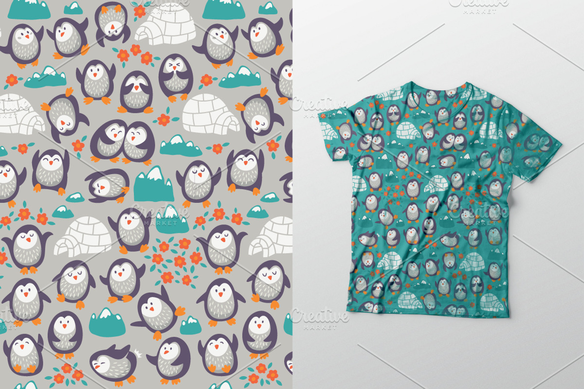 Cartoon patterns with funny penguins preview 5