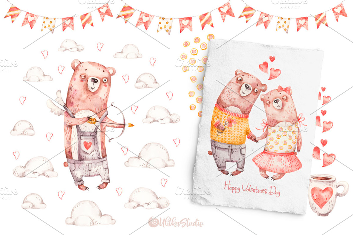 Cozy Valentines Day. Lovely bears, an Animal Illustration by UlitkaStudio (Photo 13 of 20)