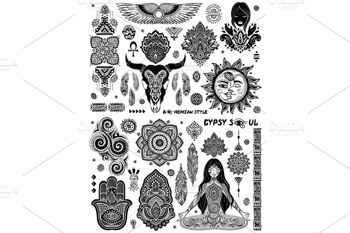 Set of Bohemian style flash tattoos, an Icon by Transia (Photo 5 of 5)