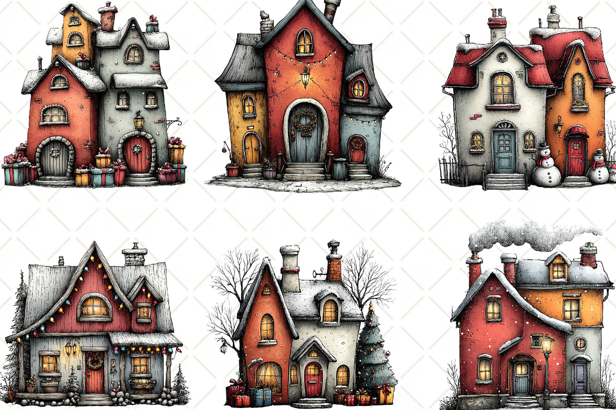 Christmas Whimsical House Clipart, an Illustration by Black Bird Studio (Photo 4 of 6)
